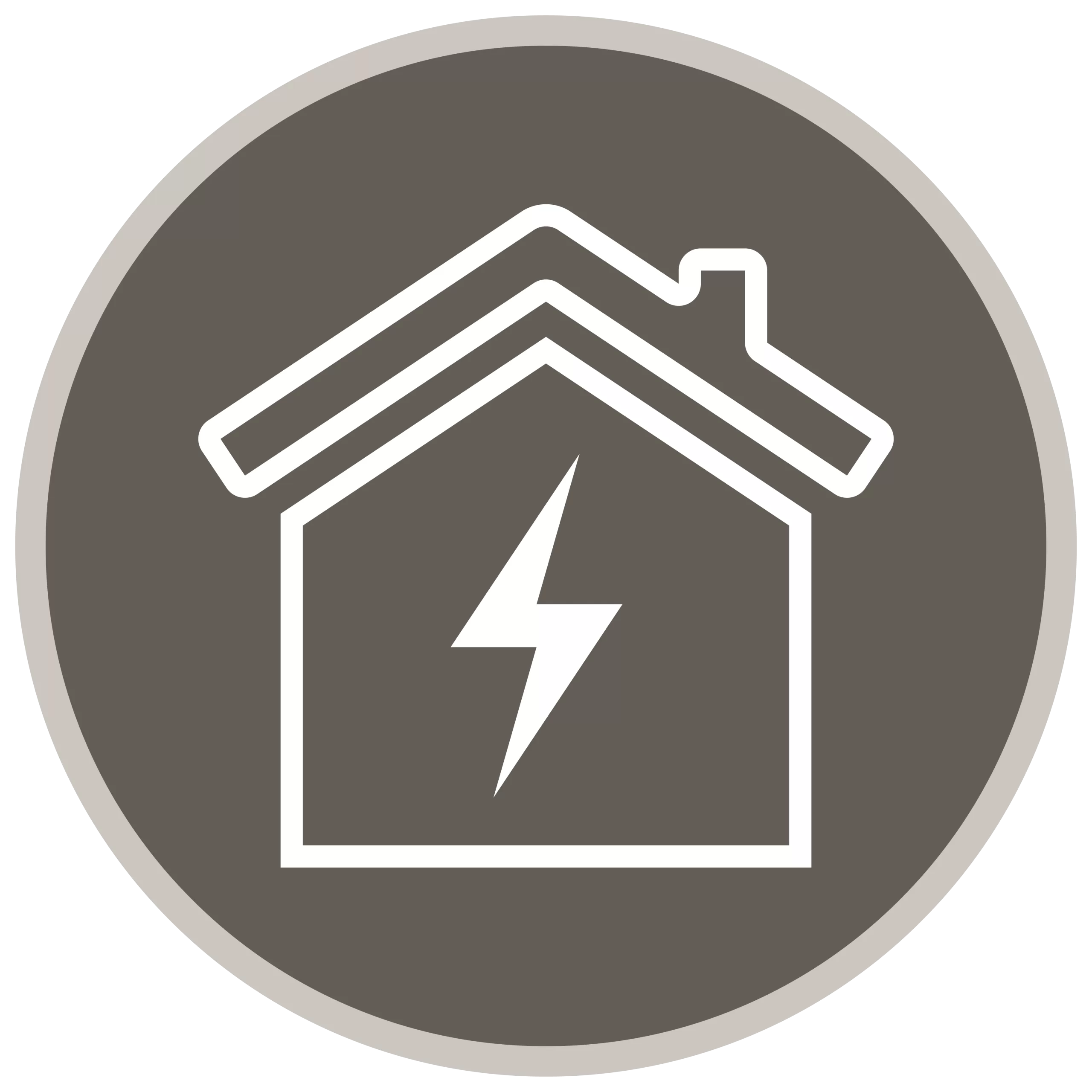 A simple icon of a house with a lightning bolt inside.